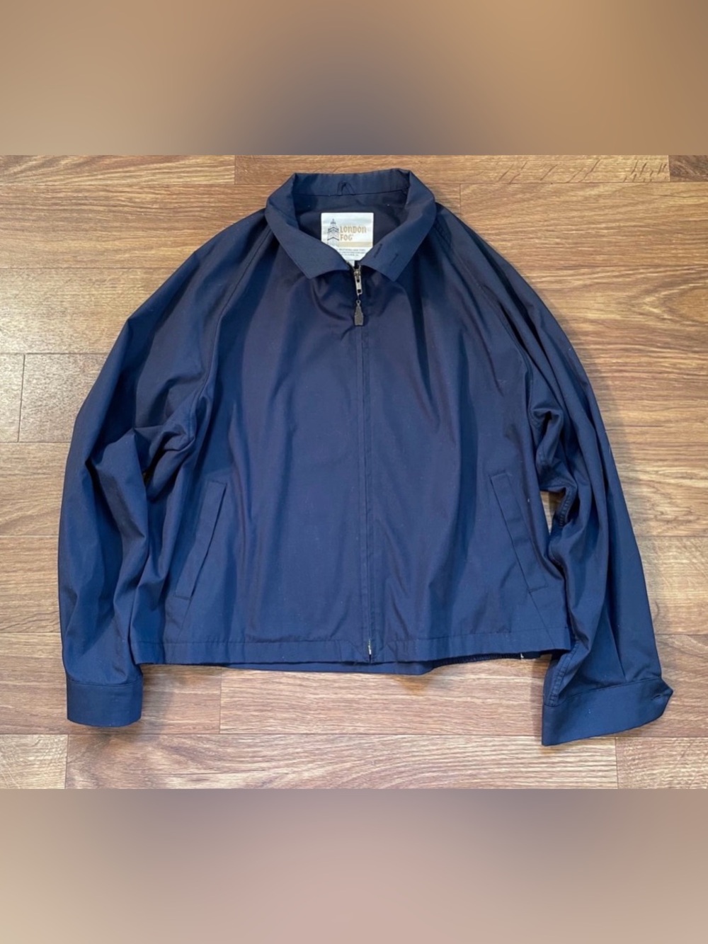 Vintage London Fog Harrington Jacket Navy Blue Boxy Zip USA Normcore Classic 54